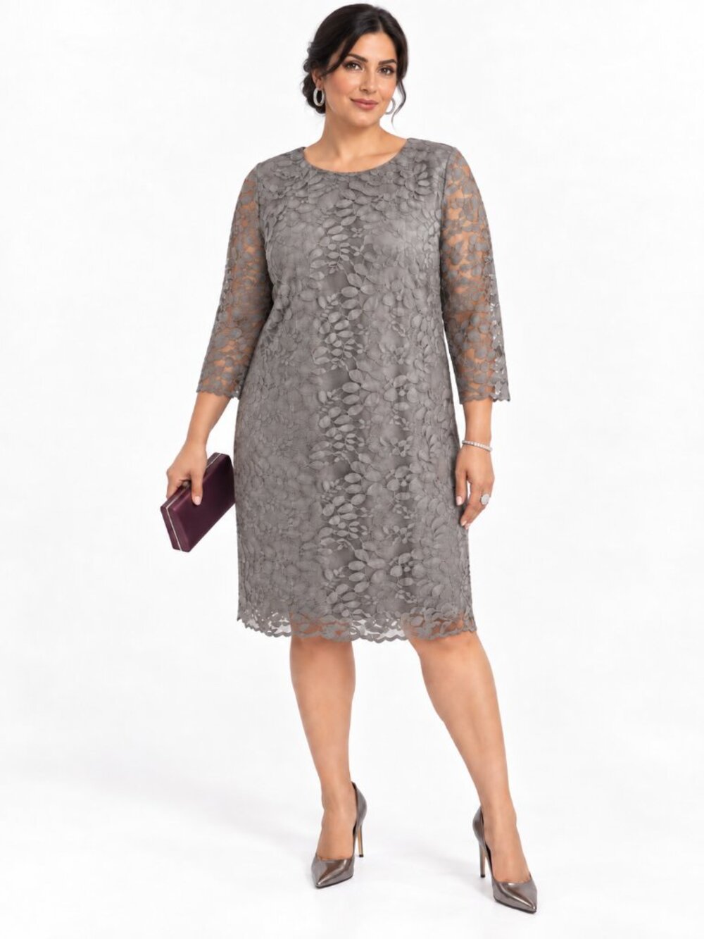 Garnet Hill Gray Botanical Lace Sheath Dress Romantic Cocktail Size 18